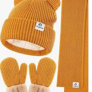 Toddler Beanie, Mittens and Scarf Set with Bear Ears